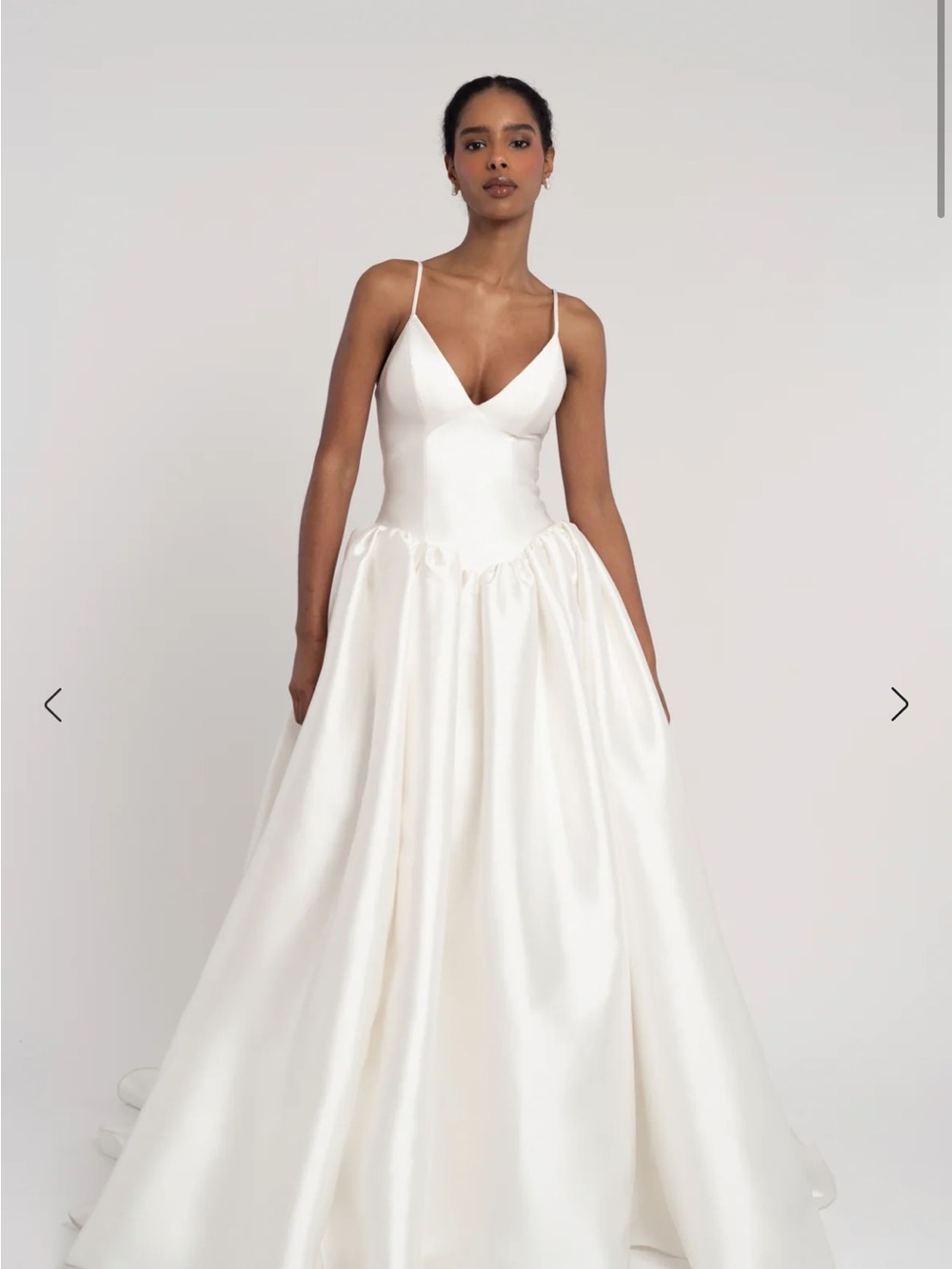 Jenny Yoo Ivory Satin V-Neck Spaghetti Strap Ball Gown